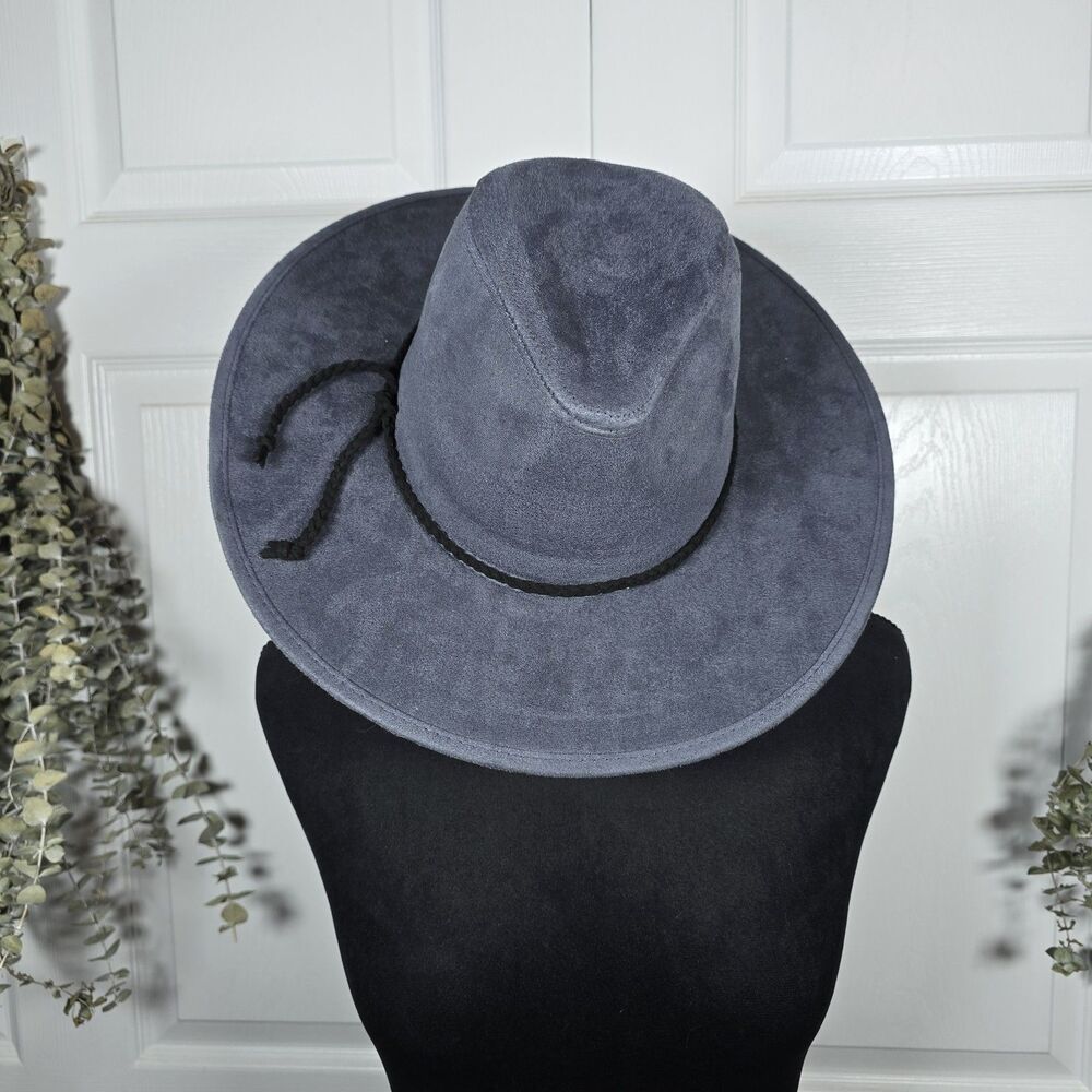 Slate Grey Western Suede Hat Wide Brim Cowboy Style Black Açcent